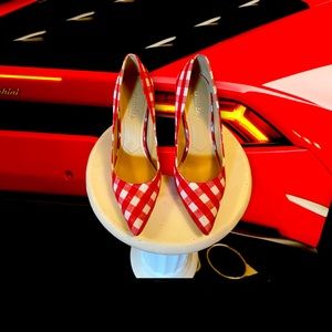 Charles 4” high heels by Charles David Size 8. Red & white canvas shoes.